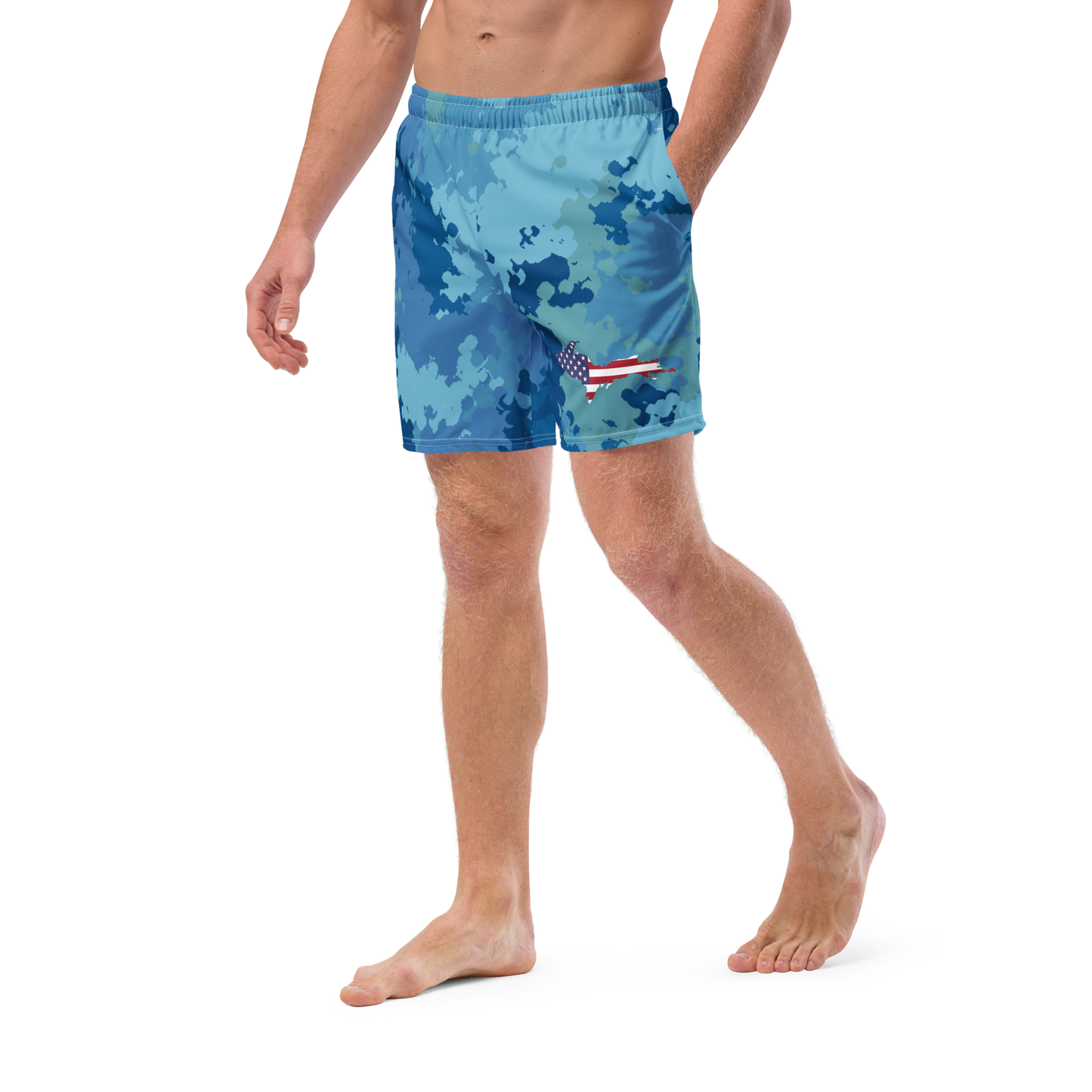 Michigan Upper Peninsula Men's Swim Trunks (w/ UP USA Flag ) | Great Lakes Camo