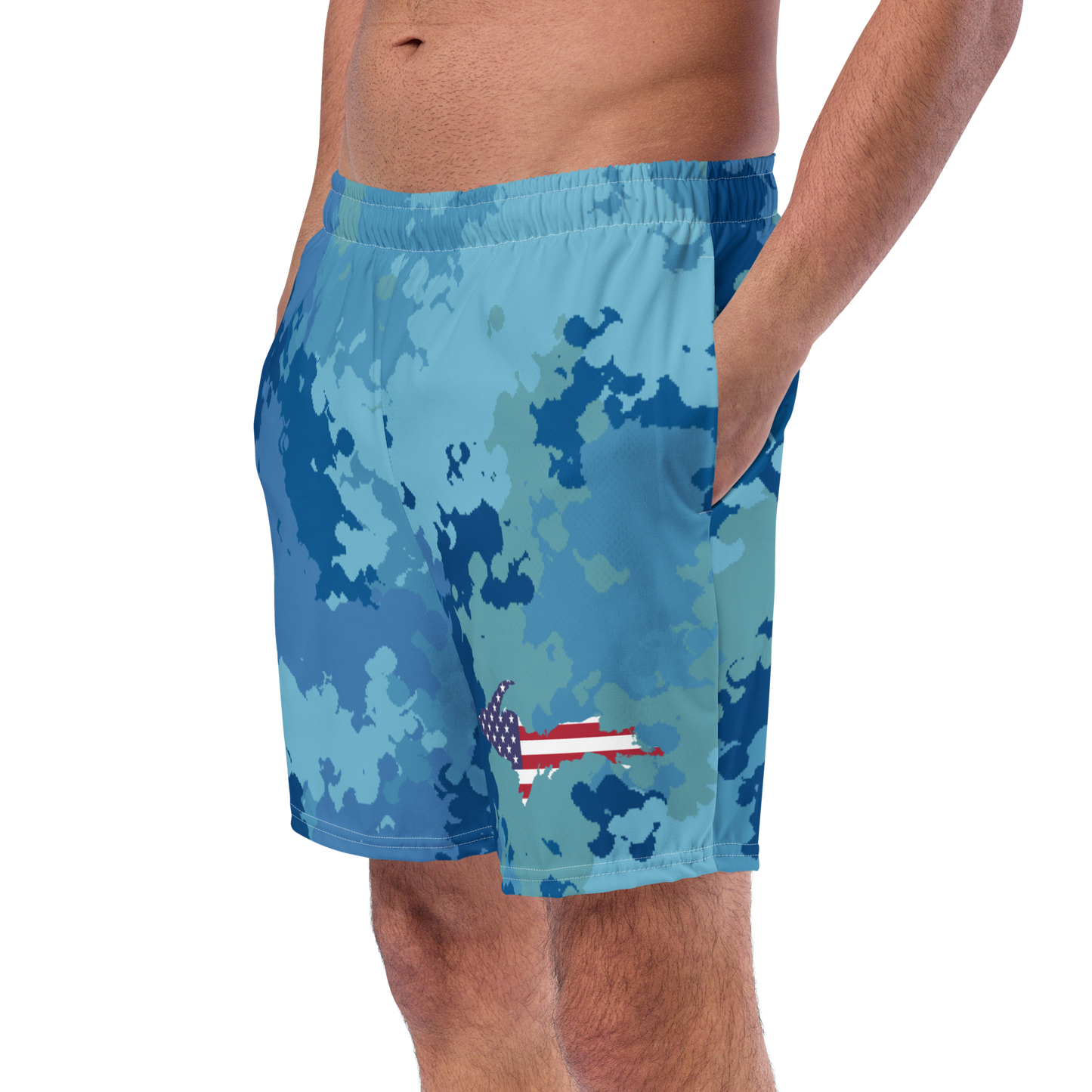 Michigan Upper Peninsula Men's Swim Trunks (w/ UP USA Flag ) | Great Lakes Camo