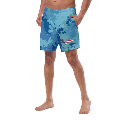 Michigan Upper Peninsula Men's Swim Trunks (w/ UP USA Flag ) | Great Lakes Camo