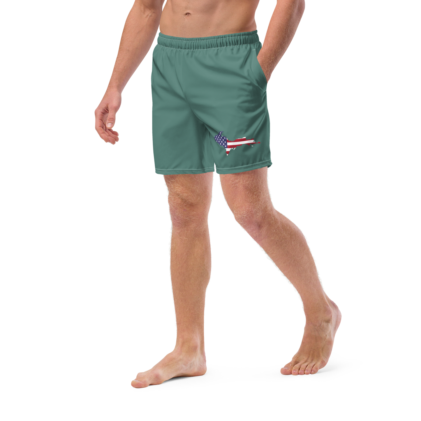 Michigan Upper Peninsula Men's Swim Trunks (w/ UP USA Flag ) | Copper Green