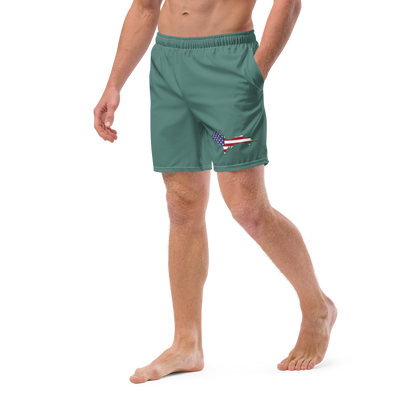 Michigan Upper Peninsula Men's Swim Trunks (w/ UP USA Flag ) | Copper Green