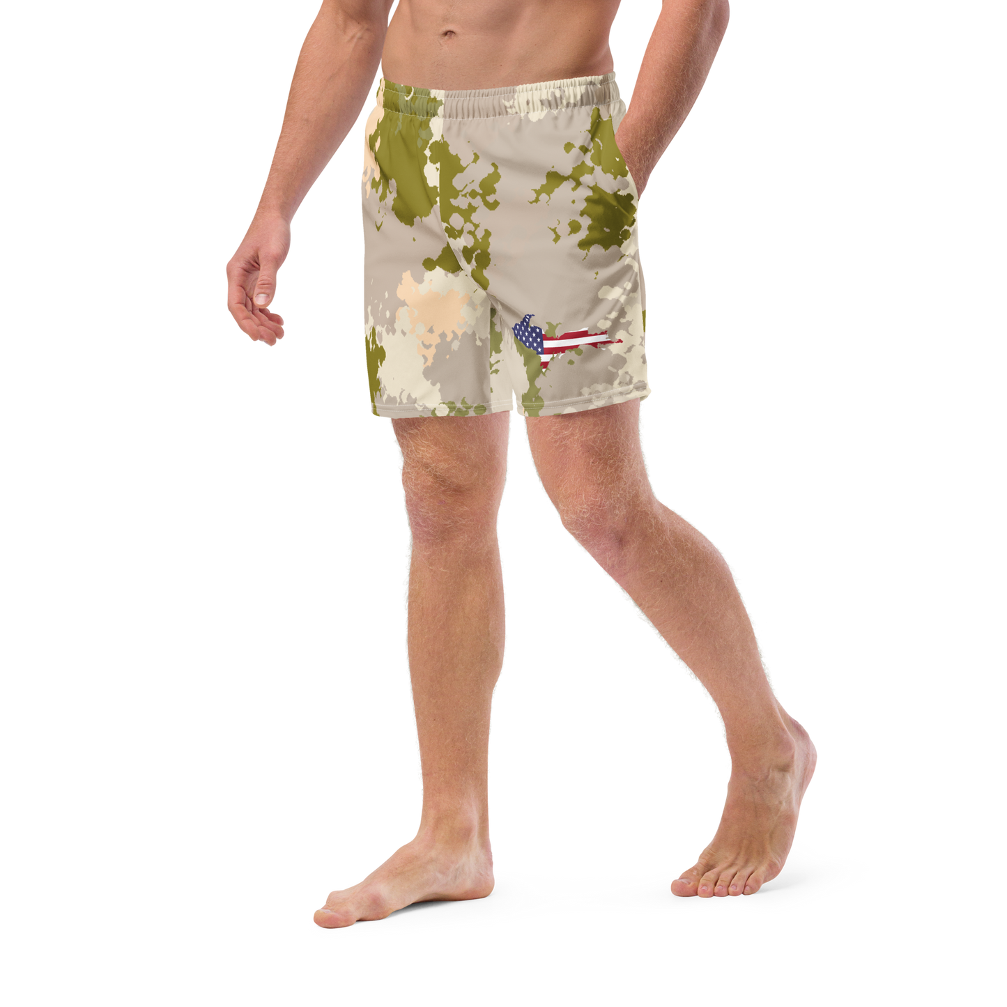 Michigan Upper Peninsula Men's Swim Trunks (w/ UP USA Flag ) | Rosy Mound Camo