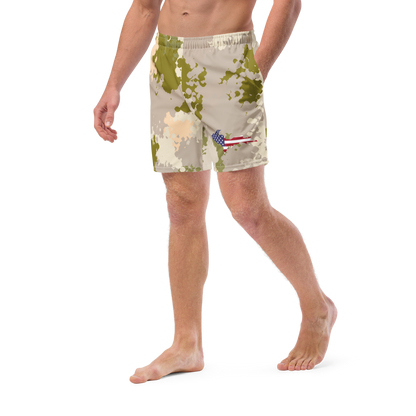 Michigan Upper Peninsula Men's Swim Trunks (w/ UP USA Flag ) | Rosy Mound Camo