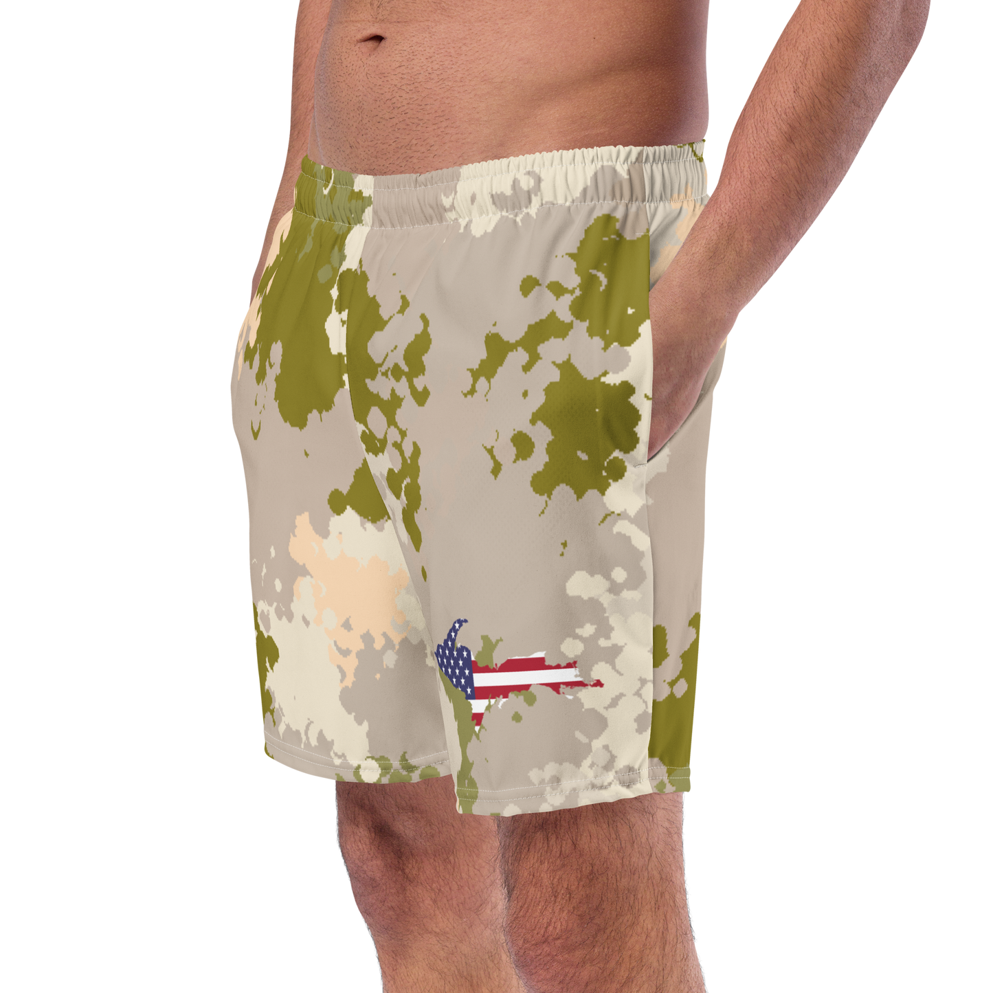 Michigan Upper Peninsula Men's Swim Trunks (w/ UP USA Flag ) | Rosy Mound Camo