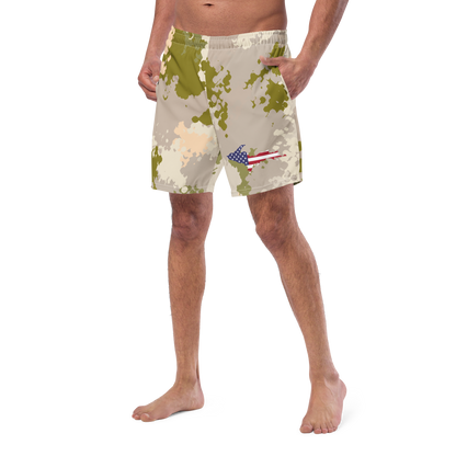 Michigan Upper Peninsula Men's Swim Trunks (w/ UP USA Flag ) | Rosy Mound Camo