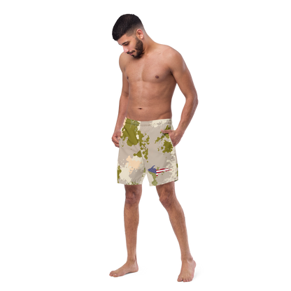 Michigan Upper Peninsula Men's Swim Trunks (w/ UP USA Flag ) | Rosy Mound Camo