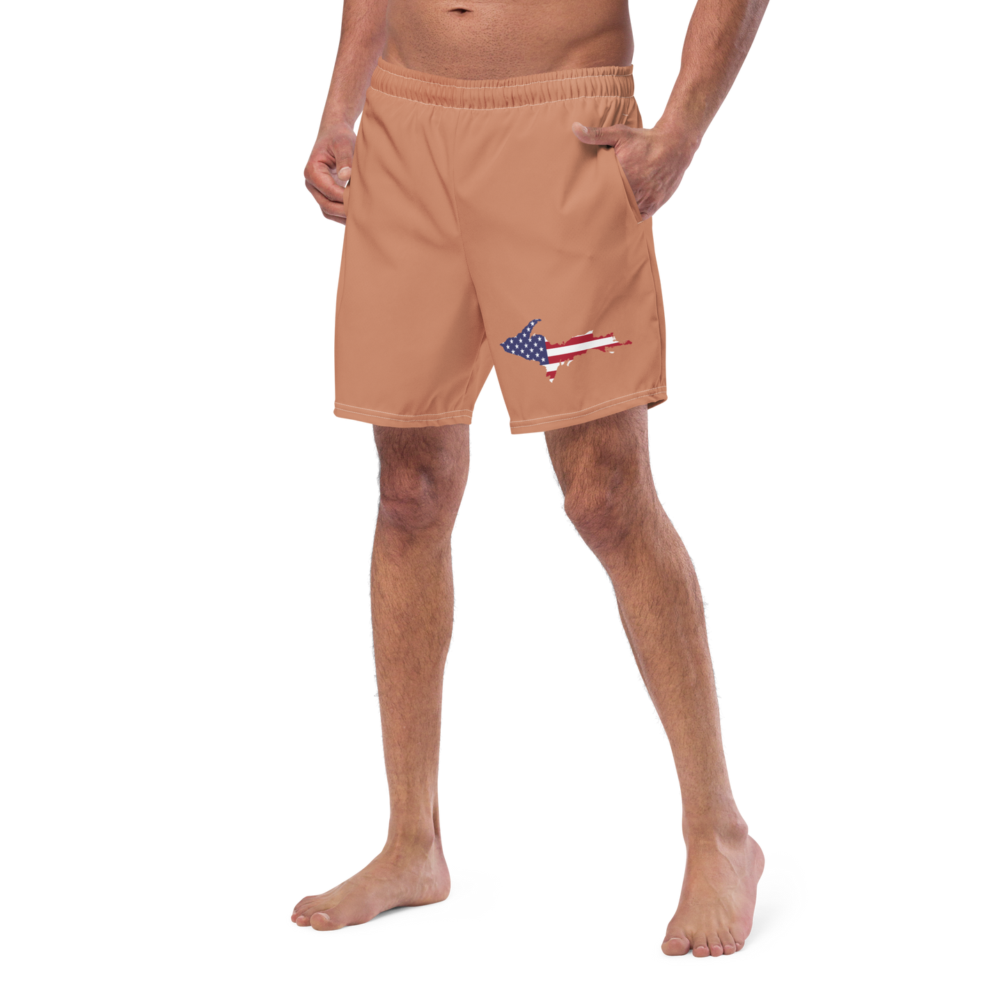 Michigan Upper Peninsula Men's Swim Trunks (w/ UP USA Flag ) | Copper Color