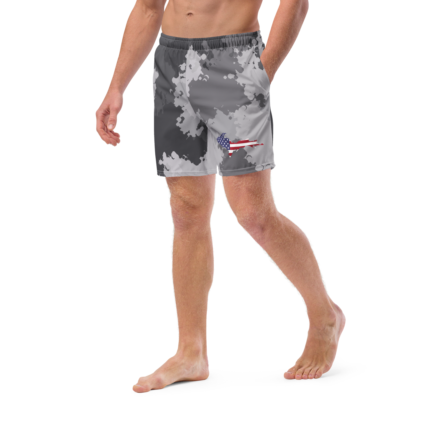 Michigan Upper Peninsula Men's Swim Trunks (w/ UP USA Flag ) | Iron Ore Camo