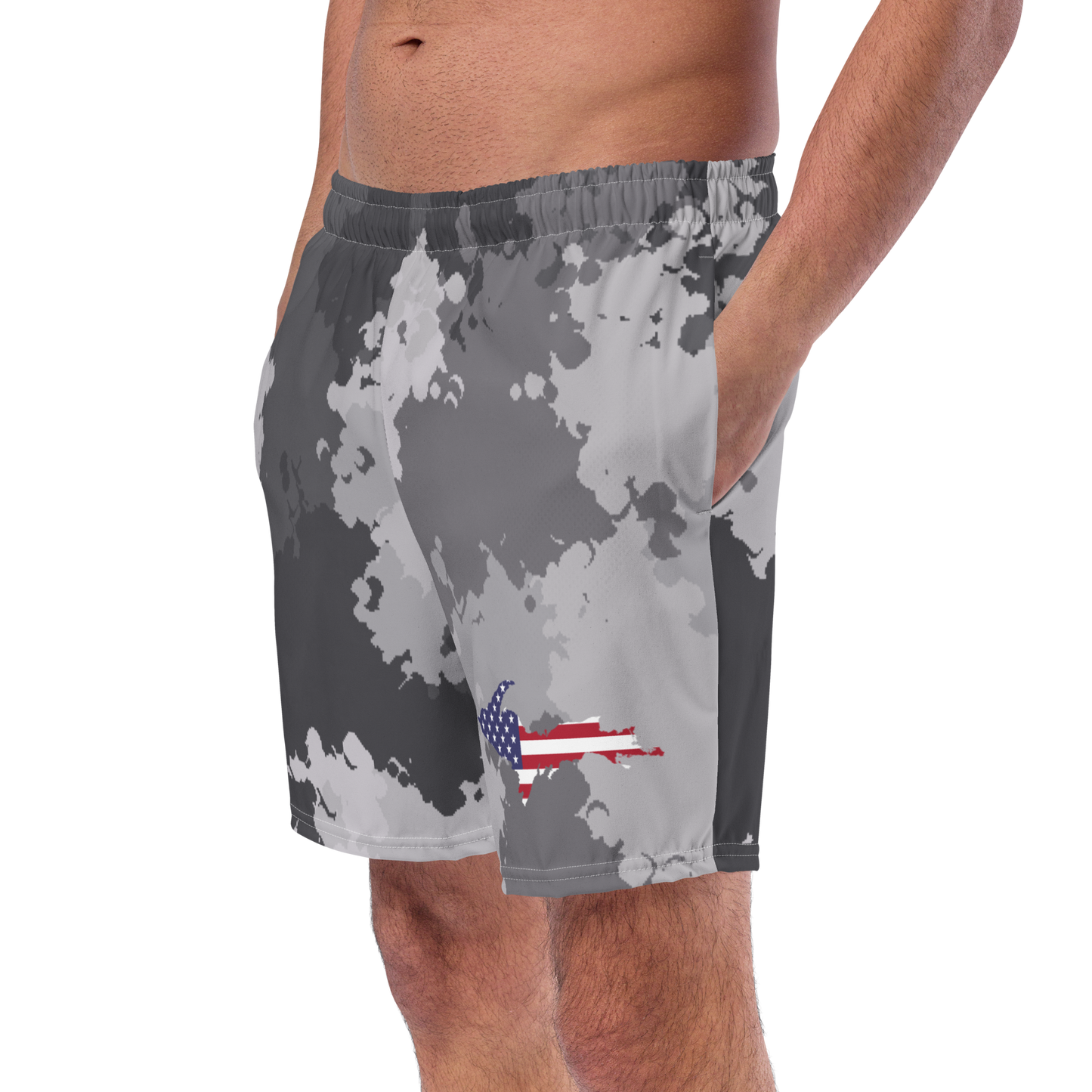 Michigan Upper Peninsula Men's Swim Trunks (w/ UP USA Flag ) | Iron Ore Camo