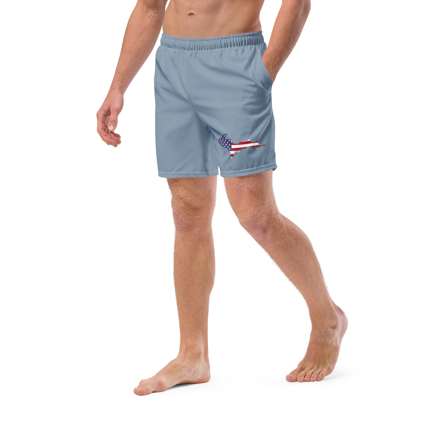 Michigan Upper Peninsula Men's Swim Trunks (w/ UP USA Flag ) | B-24 Grey