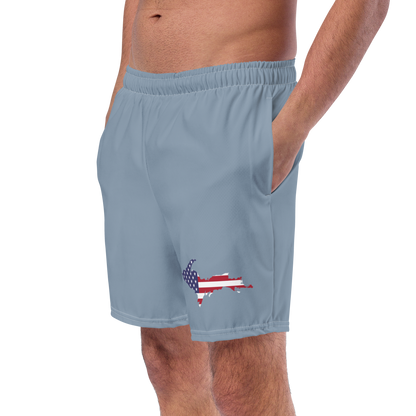 Michigan Upper Peninsula Men's Swim Trunks (w/ UP USA Flag ) | B-24 Grey