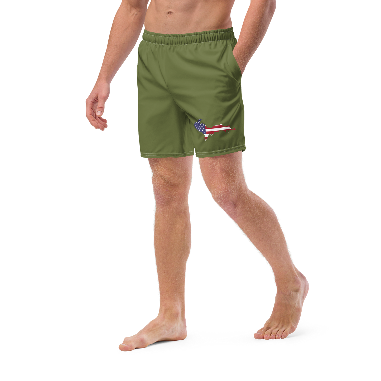 Michigan Upper Peninsula Men's Swim Trunks (w/ UP USA Flag ) | Beachgrass Green