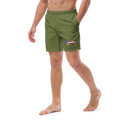 Michigan Upper Peninsula Men's Swim Trunks (w/ UP USA Flag ) | Beachgrass Green