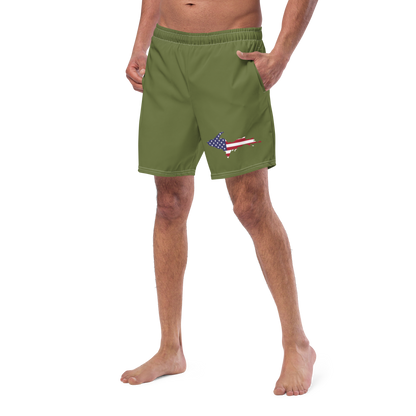 Michigan Upper Peninsula Men's Swim Trunks (w/ UP USA Flag ) | Beachgrass Green