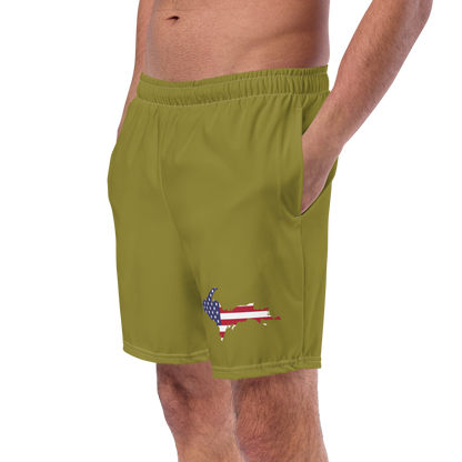 Michigan Upper Peninsula Men's Swim Trunks (w/ UP USA Flag ) | Beachgrass Gold