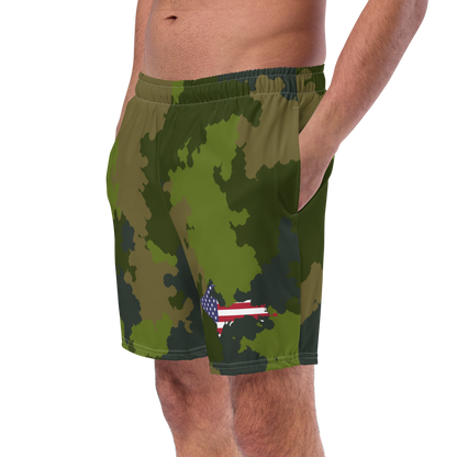 Michigan Upper Peninsula Men's Swim Trunks (w/ UP USA Flag ) | Woodland Camo