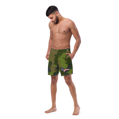 Michigan Upper Peninsula Men's Swim Trunks (w/ UP USA Flag ) | Woodland Camo