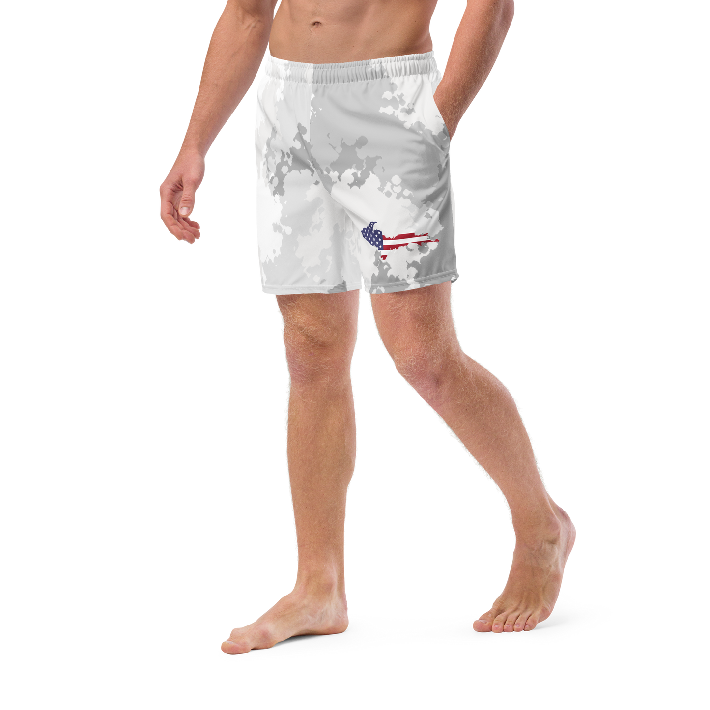 Michigan Upper Peninsula Men's Swim Trunks (w/ UP USA Flag ) | Snow Camo