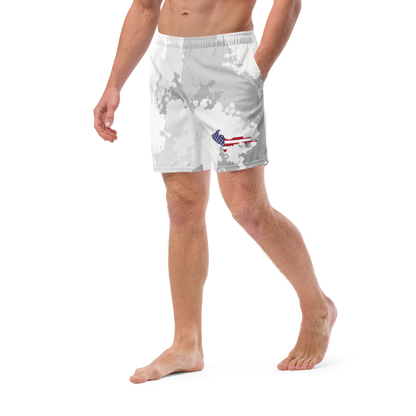 Michigan Upper Peninsula Men's Swim Trunks (w/ UP USA Flag ) | Snow Camo