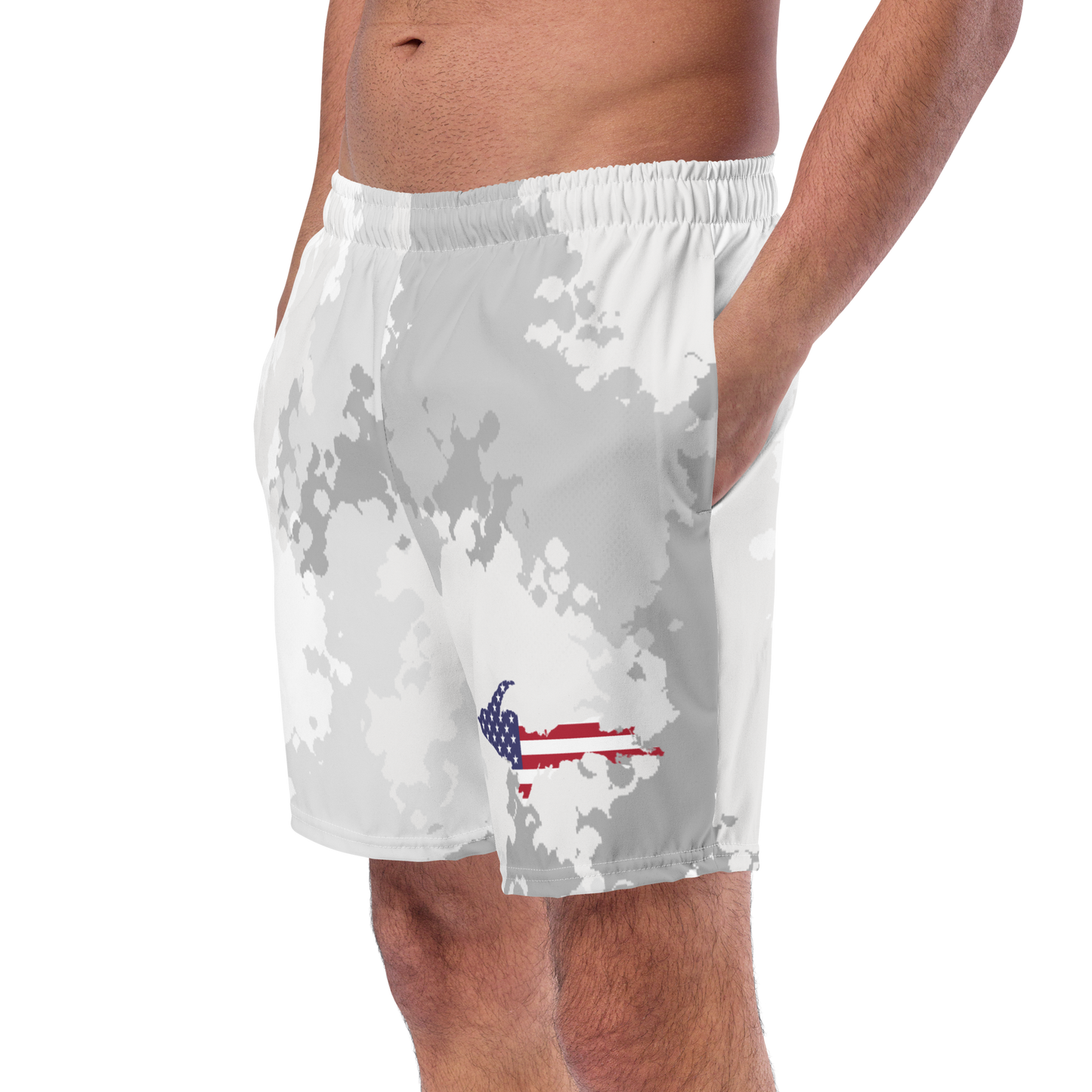 Michigan Upper Peninsula Men's Swim Trunks (w/ UP USA Flag ) | Snow Camo