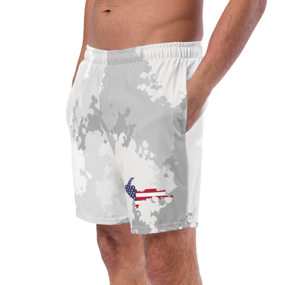 Michigan Upper Peninsula Men's Swim Trunks (w/ UP USA Flag ) | Snow Camo