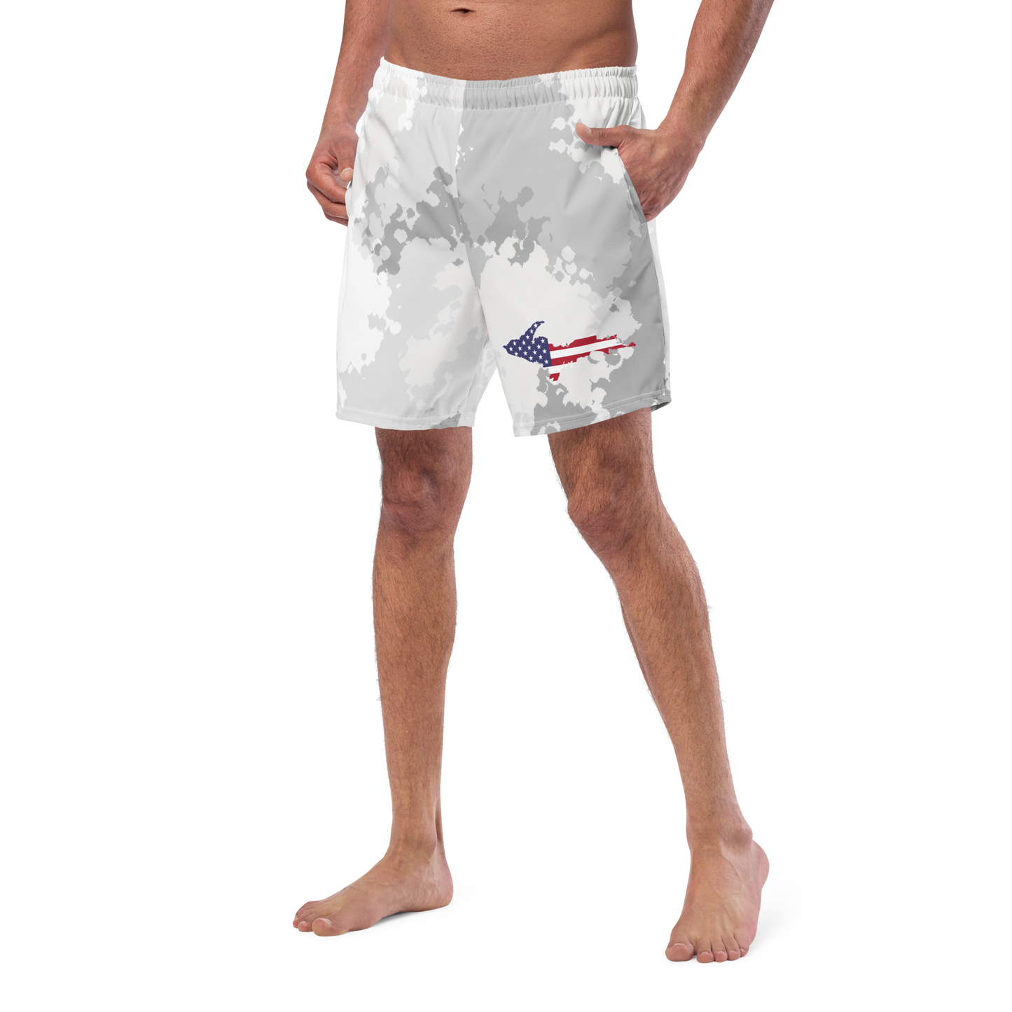 Michigan Upper Peninsula Men's Swim Trunks (w/ UP USA Flag ) | Snow Camo