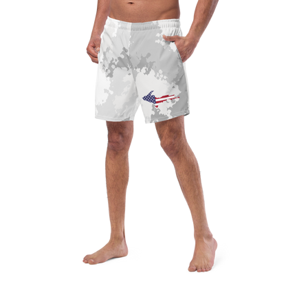 Michigan Upper Peninsula Men's Swim Trunks (w/ UP USA Flag ) | Snow Camo