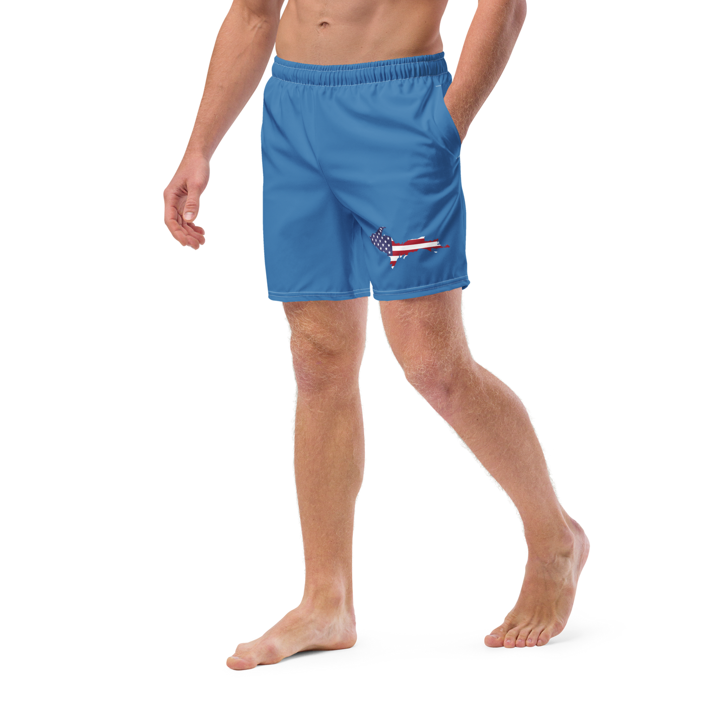 Michigan Upper Peninsula Men's Swim Trunks (w/ UP USA Flag ) | Lake Superior Blue