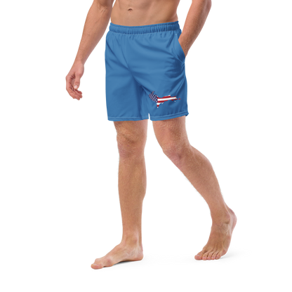 Michigan Upper Peninsula Men's Swim Trunks (w/ UP USA Flag ) | Lake Superior Blue