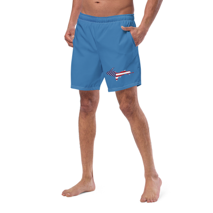 Michigan Upper Peninsula Men's Swim Trunks (w/ UP USA Flag ) | Lake Superior Blue