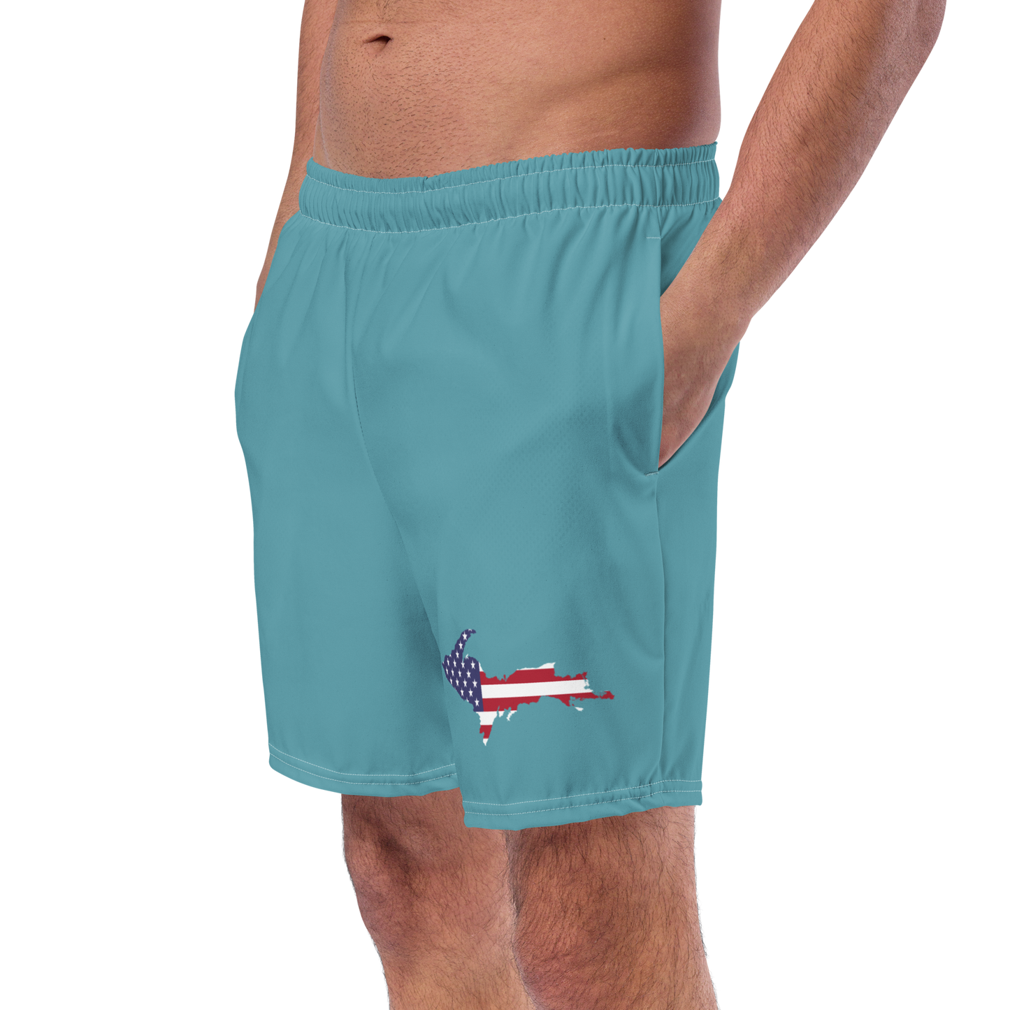 Michigan Upper Peninsula Men's Swim Trunks (w/ UP USA Flag ) | Lake Huron Blue