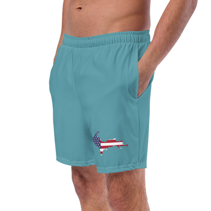 Michigan Upper Peninsula Men's Swim Trunks (w/ UP USA Flag ) | Lake Huron Blue