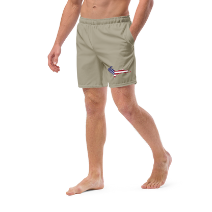 Michigan Upper Peninsula Men's Swim Trunks (w/ UP USA Flag ) | Petoskey Stone Beige