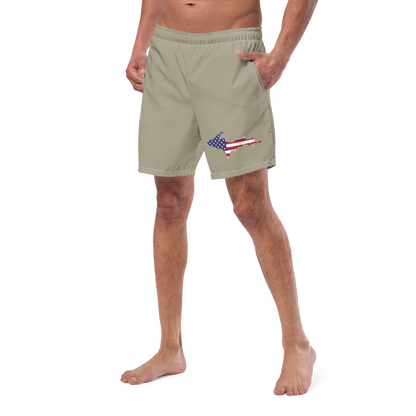 Michigan Upper Peninsula Men's Swim Trunks (w/ UP USA Flag ) | Petoskey Stone Beige