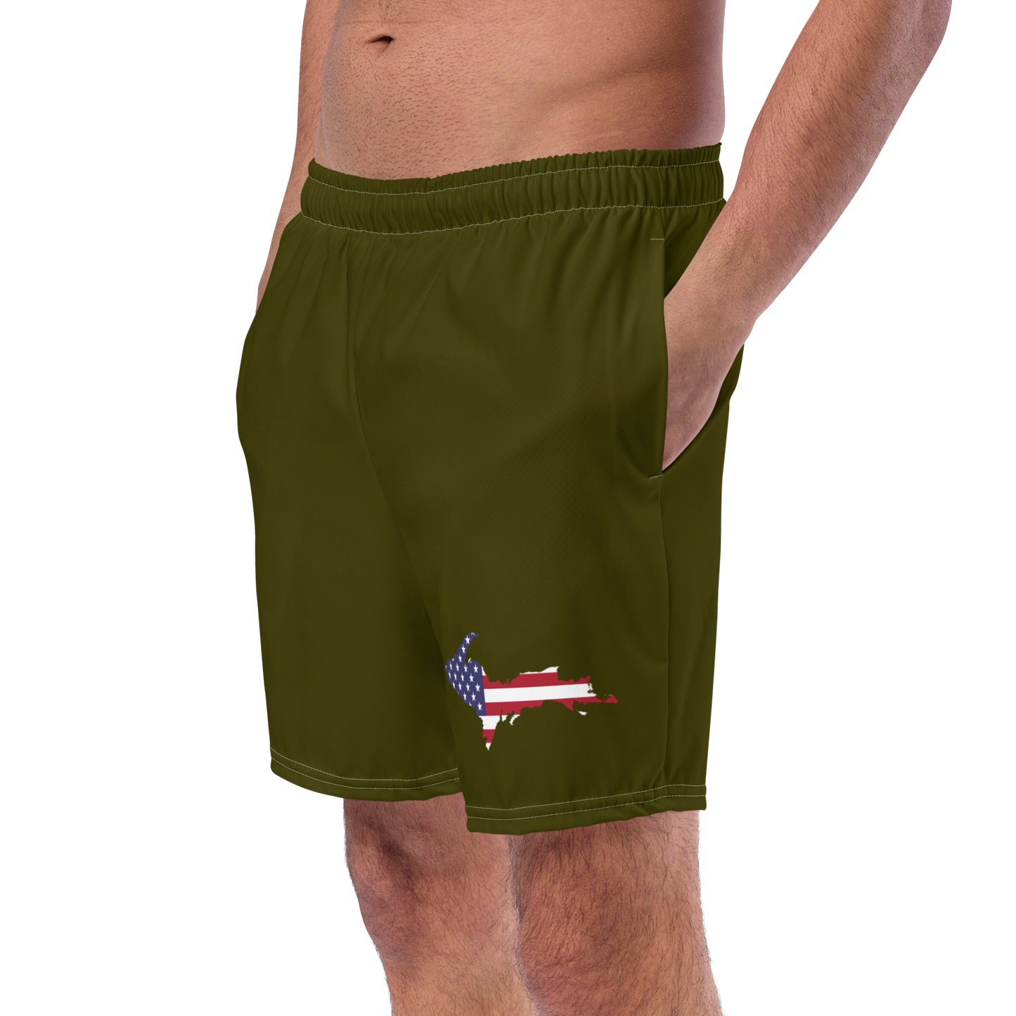 Michigan Upper Peninsula Men's Swim Trunks (w/ UP USA Flag ) | Military Green