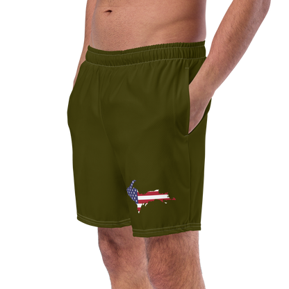 Michigan Upper Peninsula Men's Swim Trunks (w/ UP USA Flag ) | Military Green