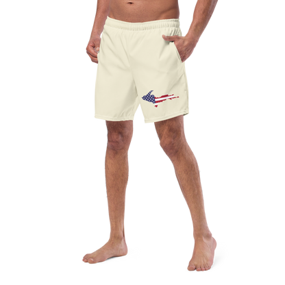 Michigan Upper Peninsula Men's Swim Trunks (w/ UP USA Flag ) | Ivory Color