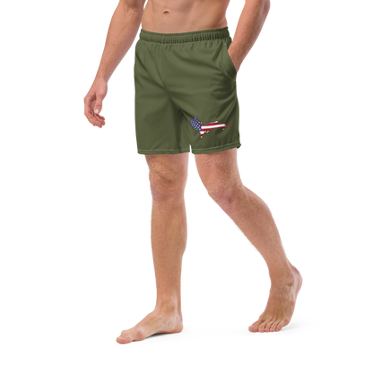 Michigan Upper Peninsula Men's Swim Trunks (w/ UP USA Flag ) | Army Green