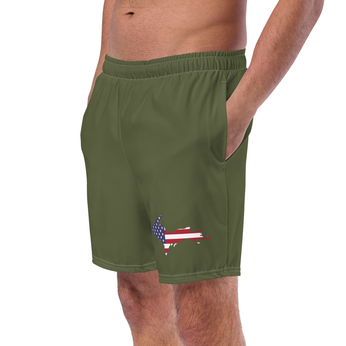 Michigan Upper Peninsula Men's Swim Trunks (w/ UP USA Flag ) | Army Green