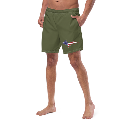 Michigan Upper Peninsula Men's Swim Trunks (w/ UP USA Flag ) | Army Green