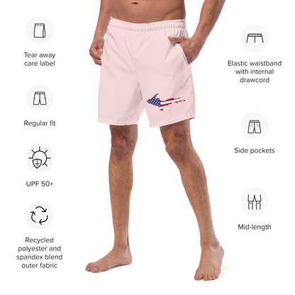 Michigan Upper Peninsula Men's Swim Trunks (w/ UP USA Flag ) | Pale Pink