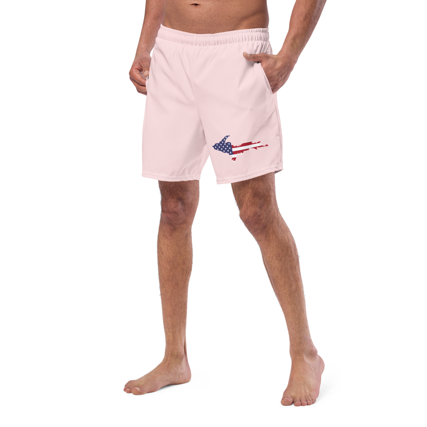 Michigan Upper Peninsula Men's Swim Trunks (w/ UP USA Flag ) | Pale Pink