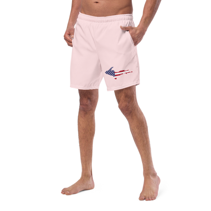 Michigan Upper Peninsula Men's Swim Trunks (w/ UP USA Flag ) | Pale Pink