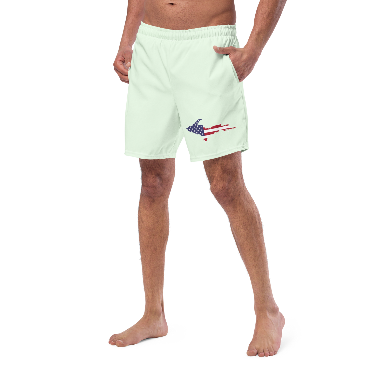 Michigan Upper Peninsula Men's Swim Trunks (w/ UP USA Flag ) | Dew Green