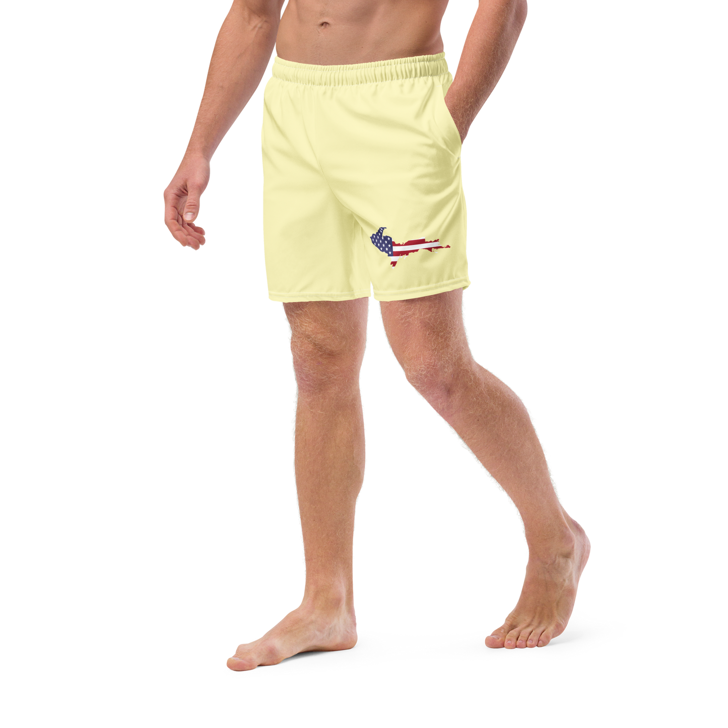 Michigan Upper Peninsula Men's Swim Trunks (w/ UP USA Flag ) | Canary Yellow