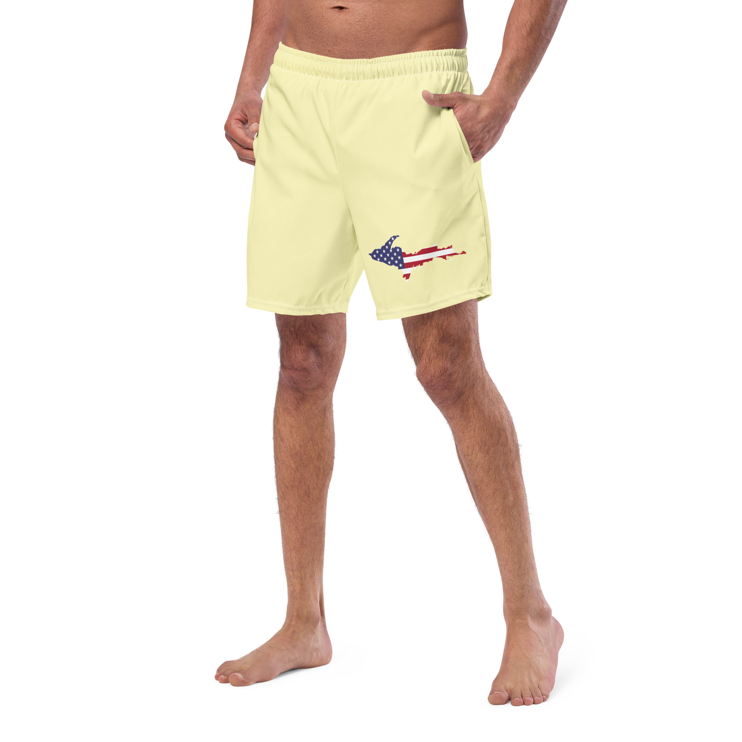 Michigan Upper Peninsula Men's Swim Trunks (w/ UP USA Flag ) | Canary Yellow