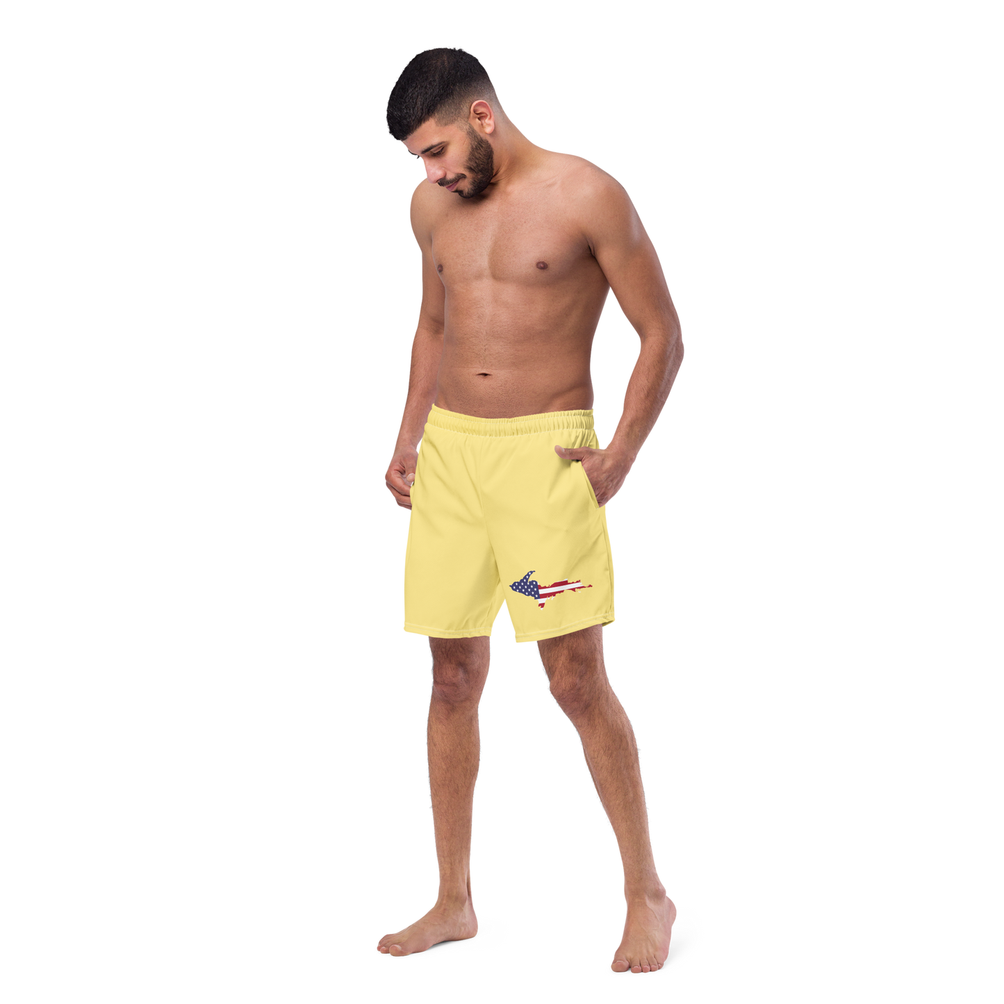 Michigan Upper Peninsula Men's Swim Trunks (w/ UP USA Flag ) | Cherry Yellow