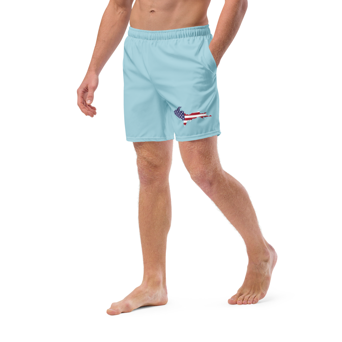 Michigan Upper Peninsula Men's Swim Trunks (w/ UP USA Flag ) | '58 Caddie Blue