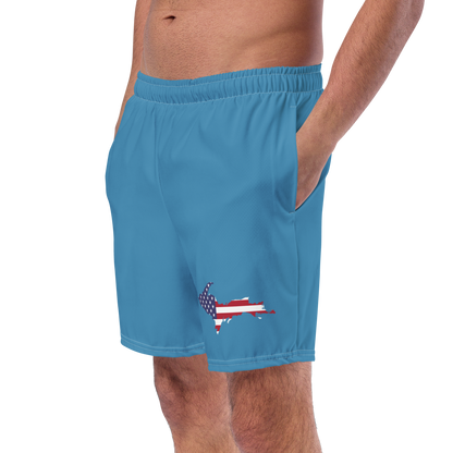 Michigan Upper Peninsula Men's Swim Trunks (w/ UP USA Flag ) | Lake Michigan Blue