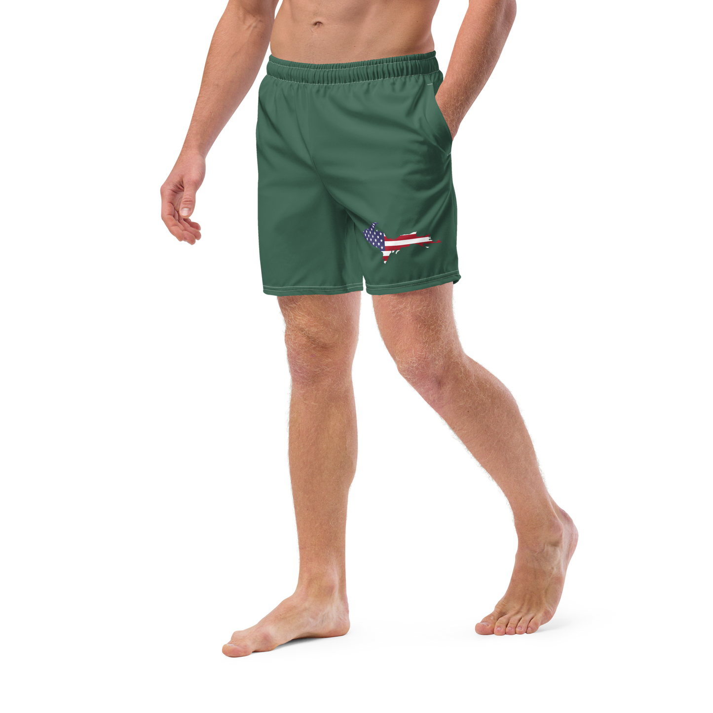 Michigan Upper Peninsula Men's Swim Trunks (w/ UP USA Flag ) | Ginger Ale Green